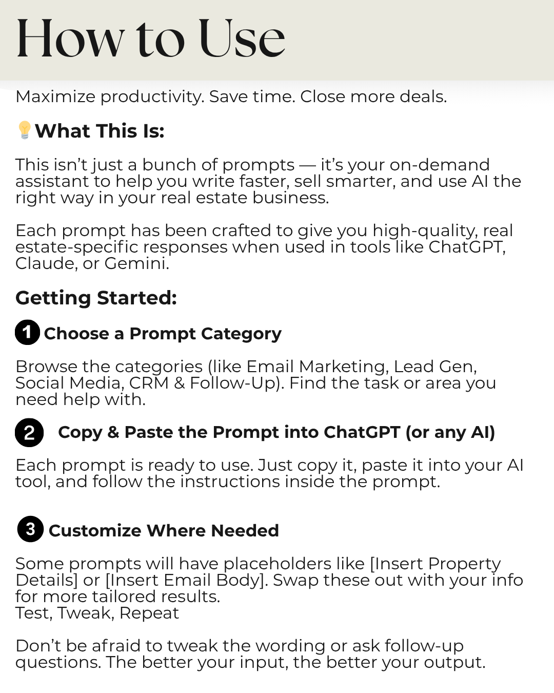 Plug & Play AI Prompts for Real Estate Agents